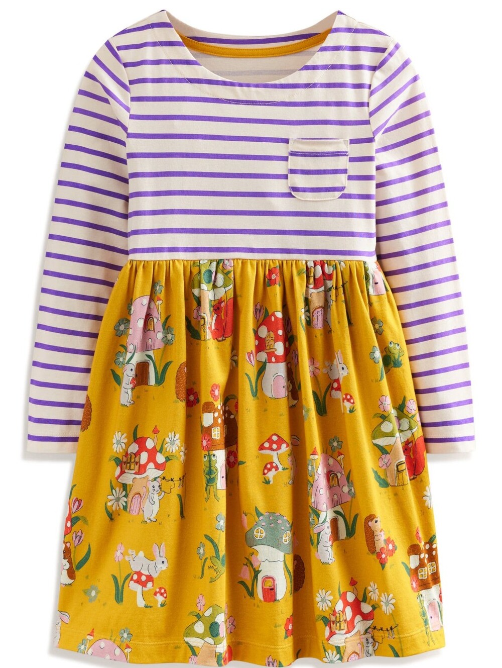 Mini Boden Kid's Hopscotch Mix Print Long Sleeve Cotton Dress Size 4-5 Y Cottage - Picture 4 of 5